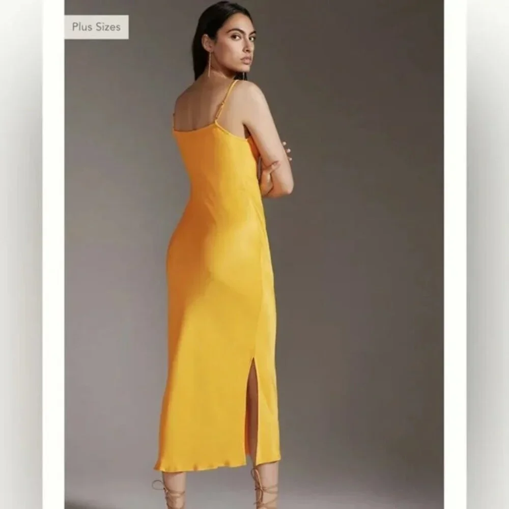 By Anthropologie Elyse Bias Slip Dress Canary/Yellow Cowl neck Sleeveless S ⭐️ - Picture 3 of 6